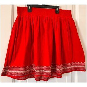 Old Navy Red Boho Embroidered Skirt 100% Cotton Size XL